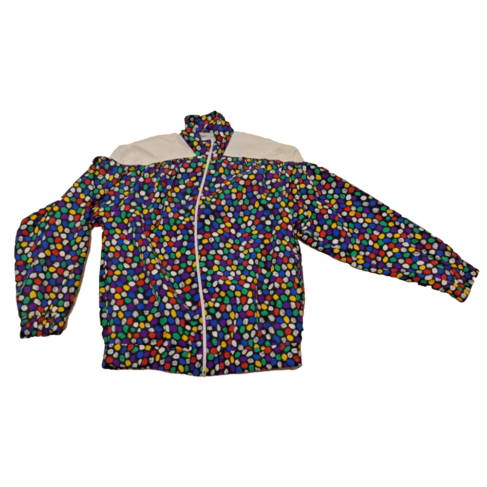 Oleg Cassini Women M Jacket Bomber Silk Multicolor Dots Rainbow Full Zip VTG